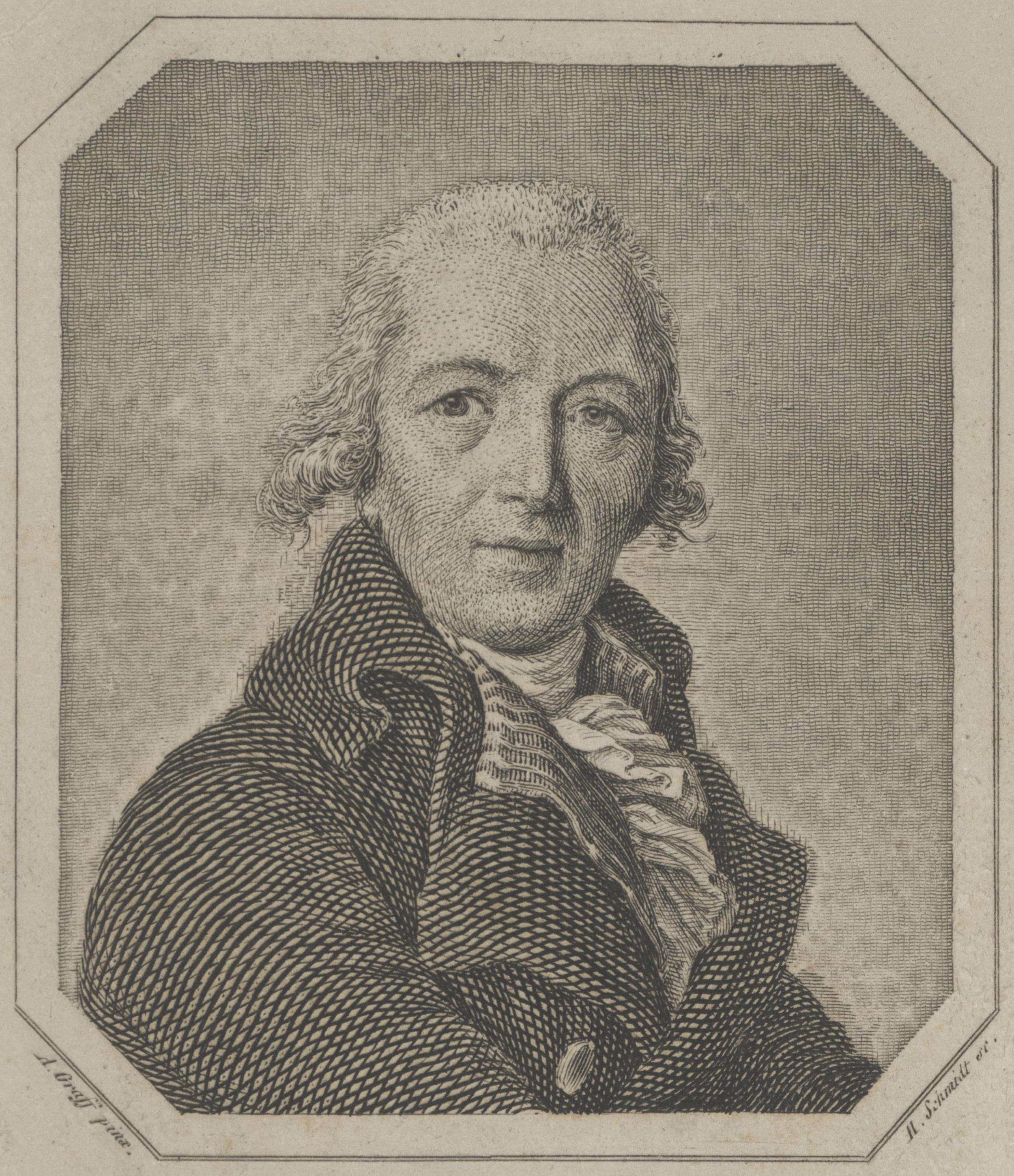 KI generiert: Das Bild ist eine historische Gravur, die einen Mann in formeller Kleidung zeigt. Der Mann hat ein selbstbewusstes Erscheinungsbild mit lockigem Haar und trägt einen Mantel und ein Hemd mit Rüschen.