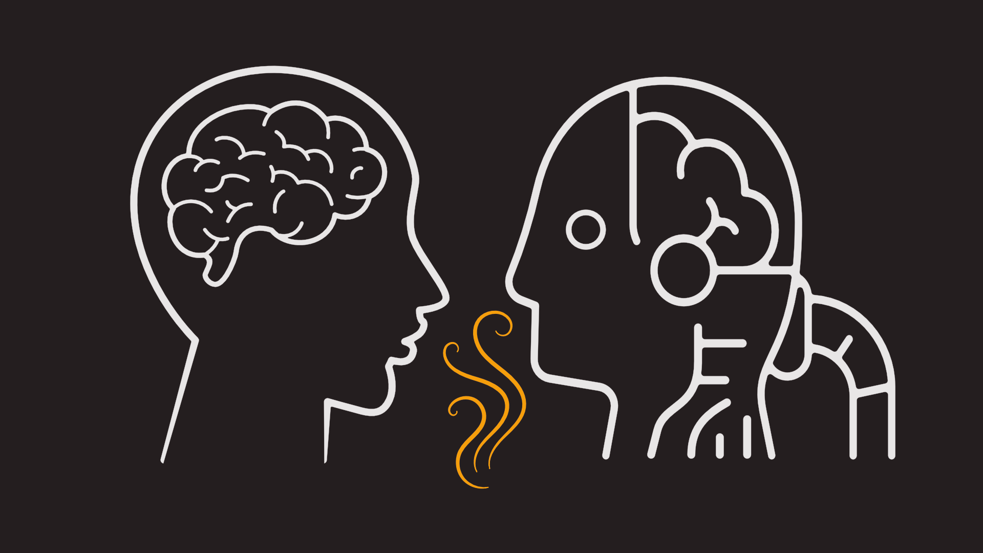 KI generiert: Das Bild zeigt die schematische Darstellung eines menschlichen und eines roboterhaften Kopfes, die sich gegenüberstehen. Es symbolisiert die Kommunikation oder Interaktion zwischen Mensch und Maschine.